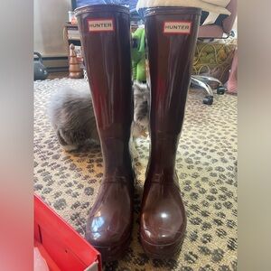 HUNTER Women's Original Back Adjustable Tall Rain Boots BURGUNDY COLORED